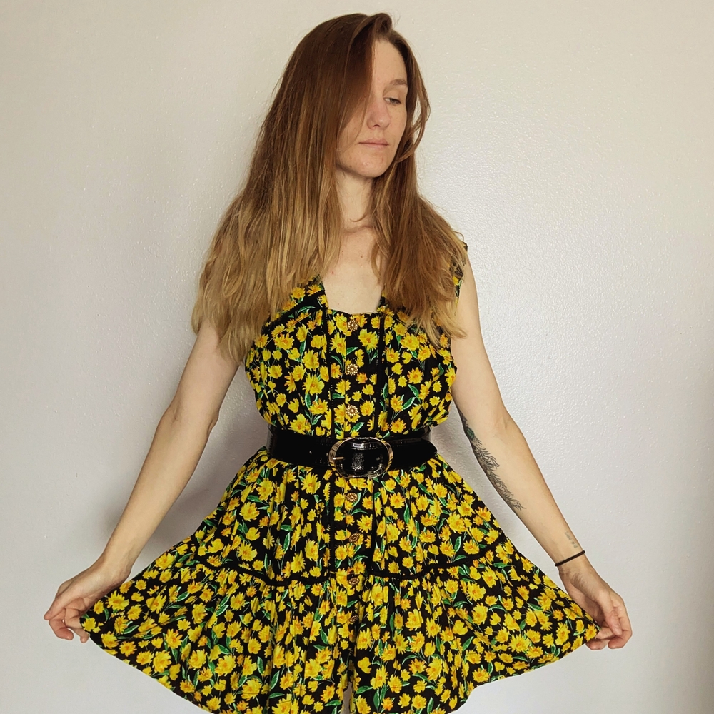 Floral Yellow and Black Dress
